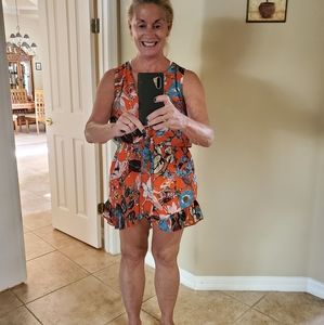 Tea & Cup Orange Floral Romper Tie Front